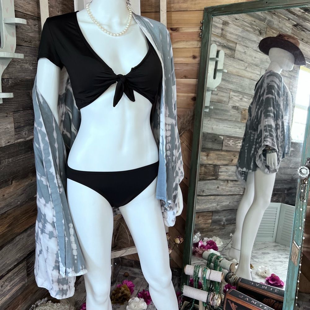Sim & Sam S/M Tie Dye White/Gray Kimono - Picture 8 of 10